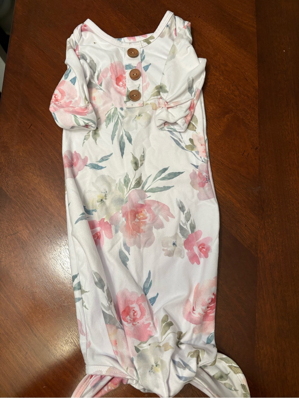 Caden Lane White Floral Knot Gown with Pink & Green Accents